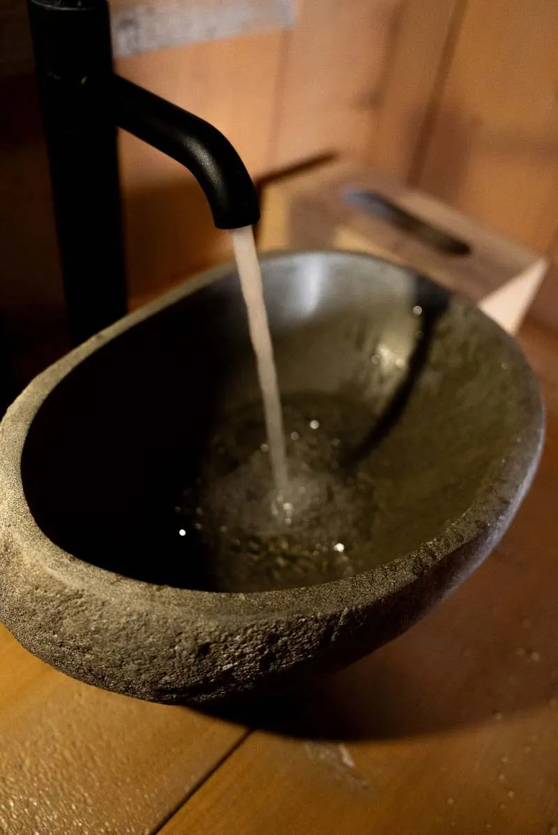 Stone basin in the lodge bathroom